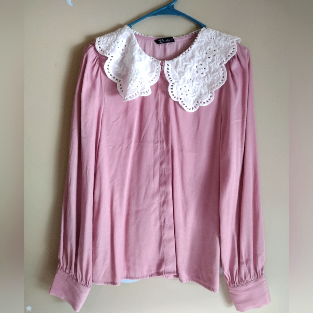 Cutecore Pink Lace Collar Blouse